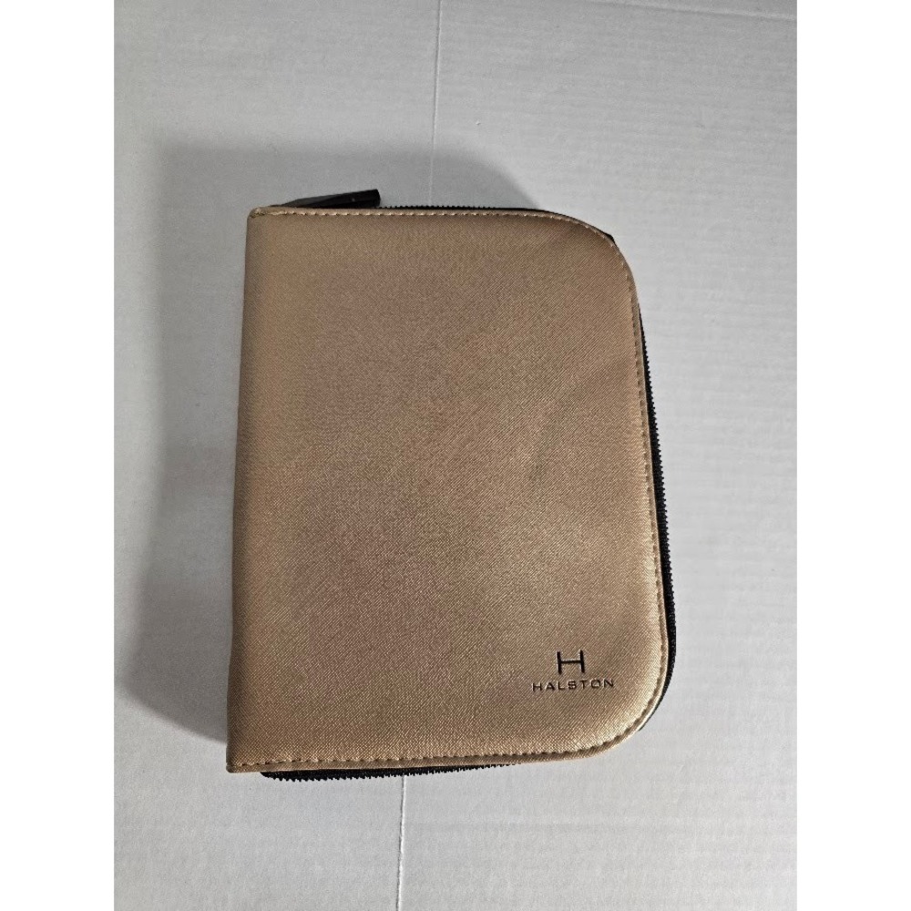 Halston Gold Faux‎ Leather Zip Around Jewelry Travel Organizer Case Pouch